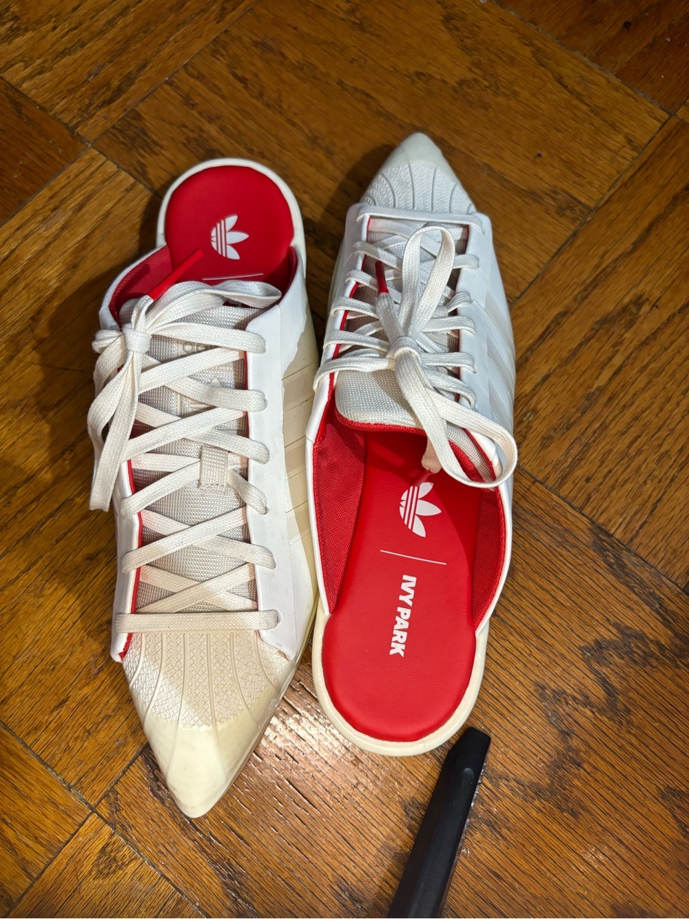 adidas White & Red Pointed Lace-Up Sneaker Mules - Picture 4 of 10